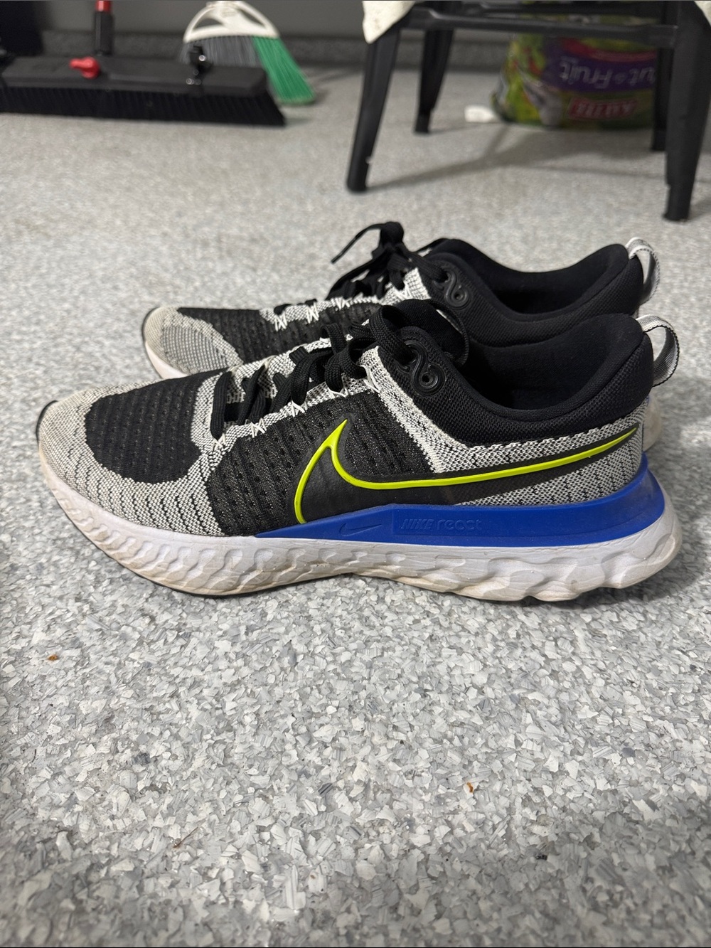 Nike Black, Gray & Blue Running Shoes with Volt Swoosh